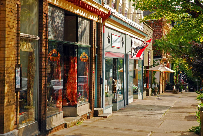 Small businesses on small town Main Street